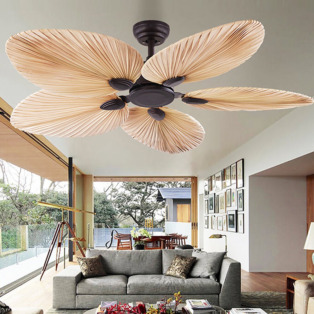 Palm Frond Ceiling Fan Modern Silent Natural Iron Fan