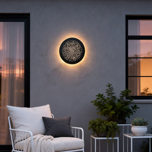 Perforated Metal Wall Sconce Black Waterproof LED Light