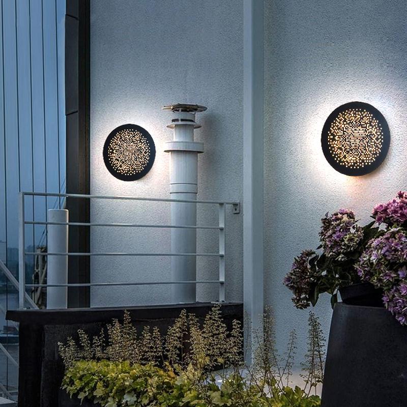 Perforated Metal Wall Sconce Black Waterproof LED Light