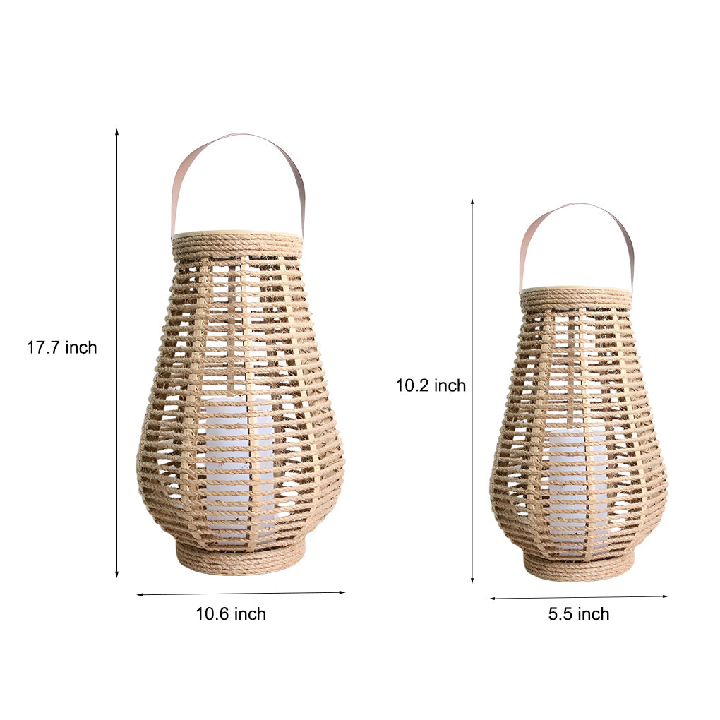 Rattan Solar Lantern Portable Waterproof LED Hemp Rope Hanging Lamp