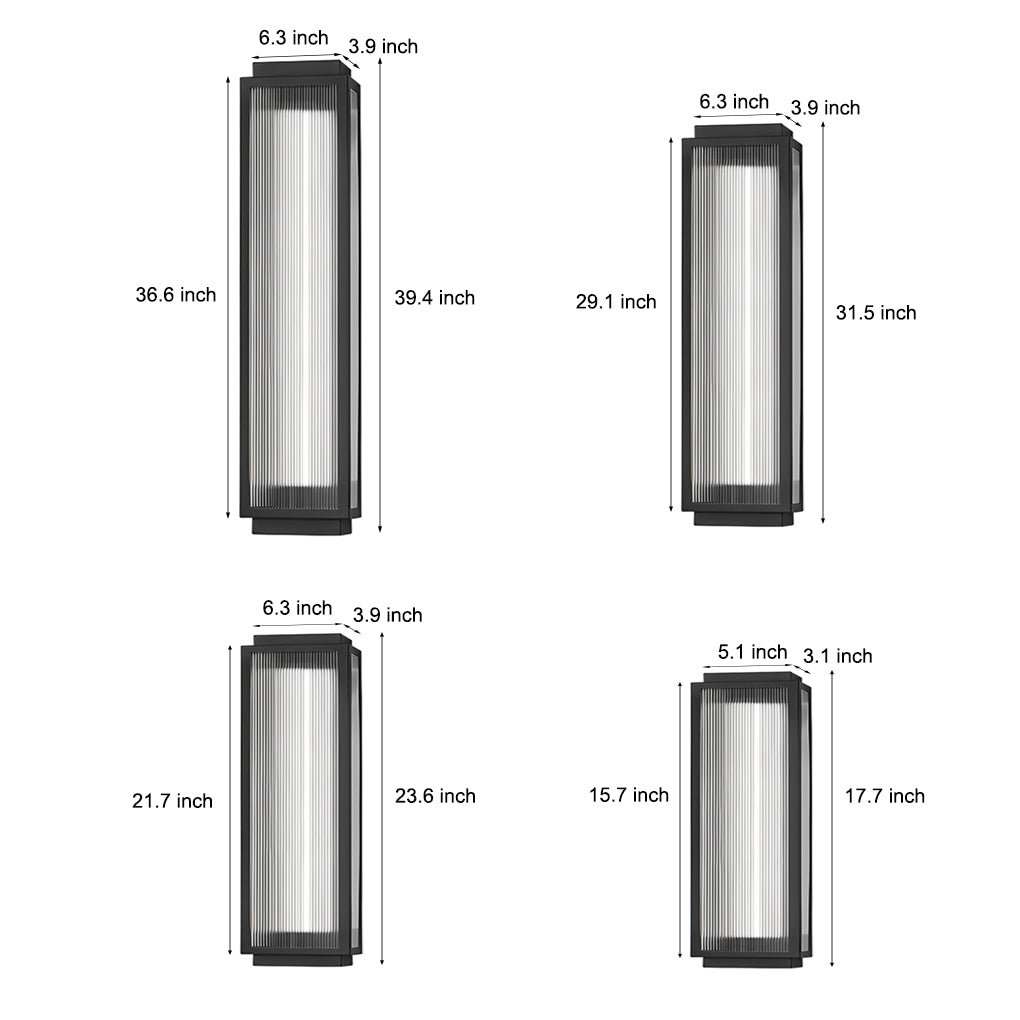 Reeded Glass Light Rectangular LED Modern Outdoor Wall Light
