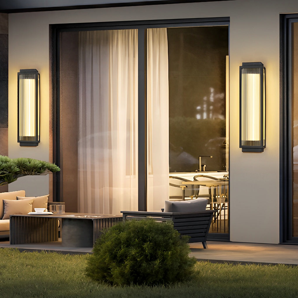 Reeded Glass Light Rectangular LED Modern Outdoor Wall Light