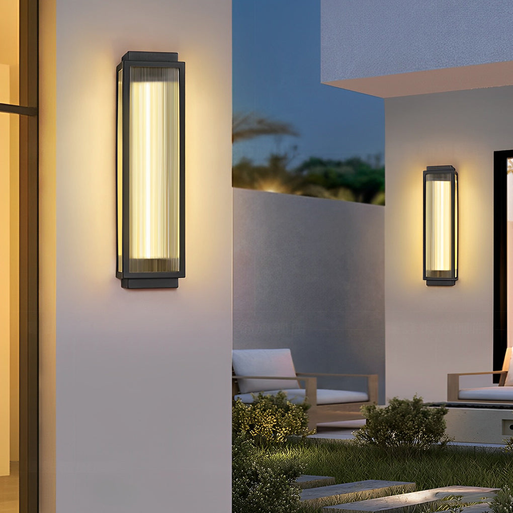 Reeded Glass Light Rectangular LED Modern Outdoor Wall Light