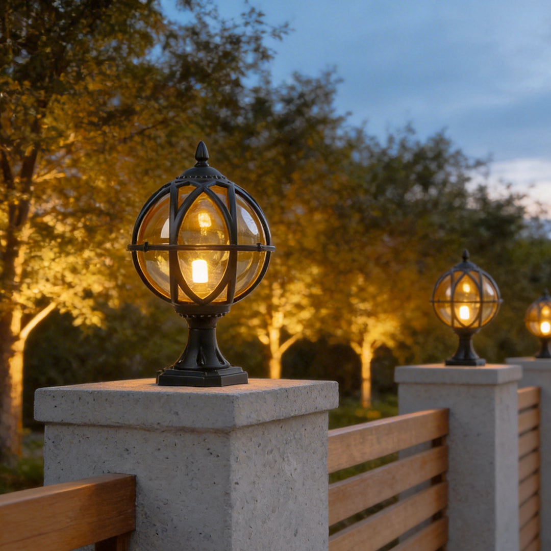 Globe Pillar Lights European Glass Waterproof Outdoor Lamp