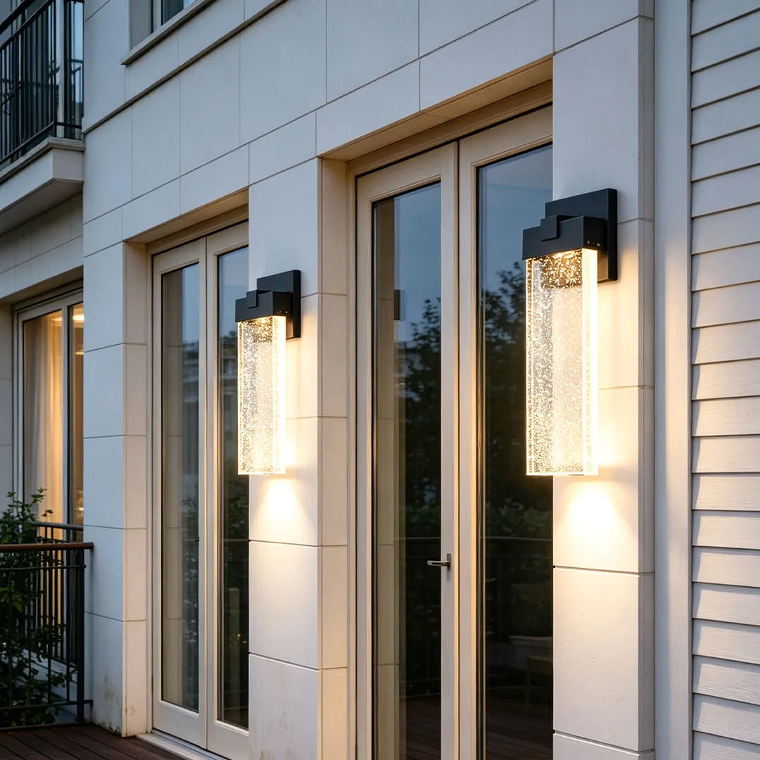 Seeded Crystal Outdoor Wall Lighting Rectangular LED Light