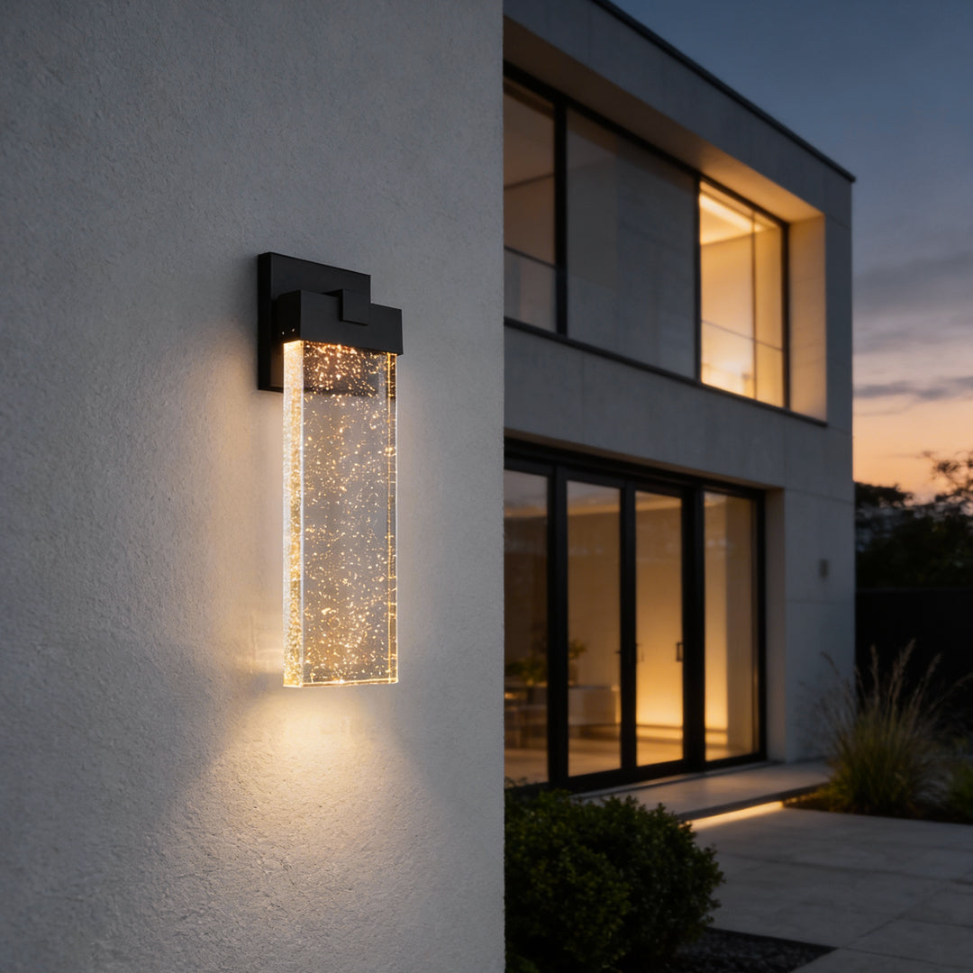 Seeded Crystal Outdoor Wall Lighting Rectangular LED Light