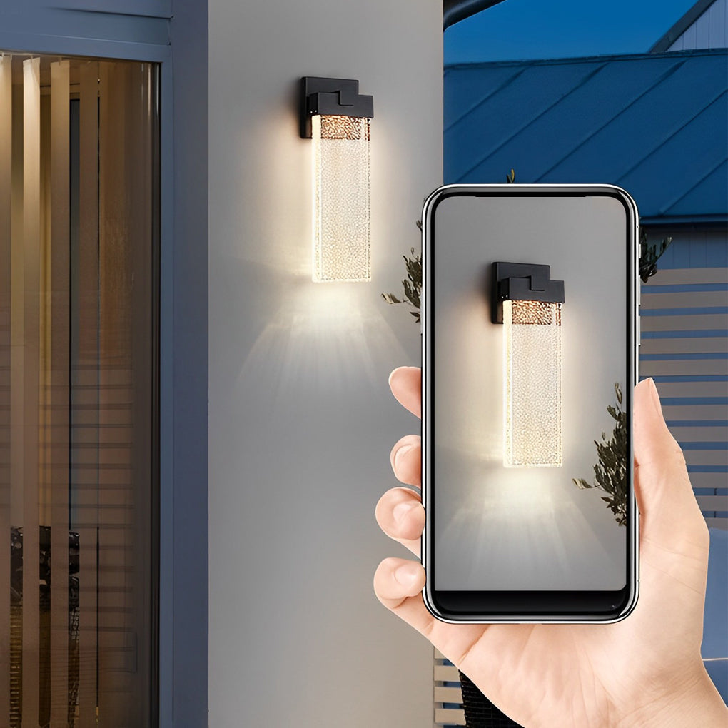 Seeded Crystal Outdoor Wall Lighting Rectangular LED Light