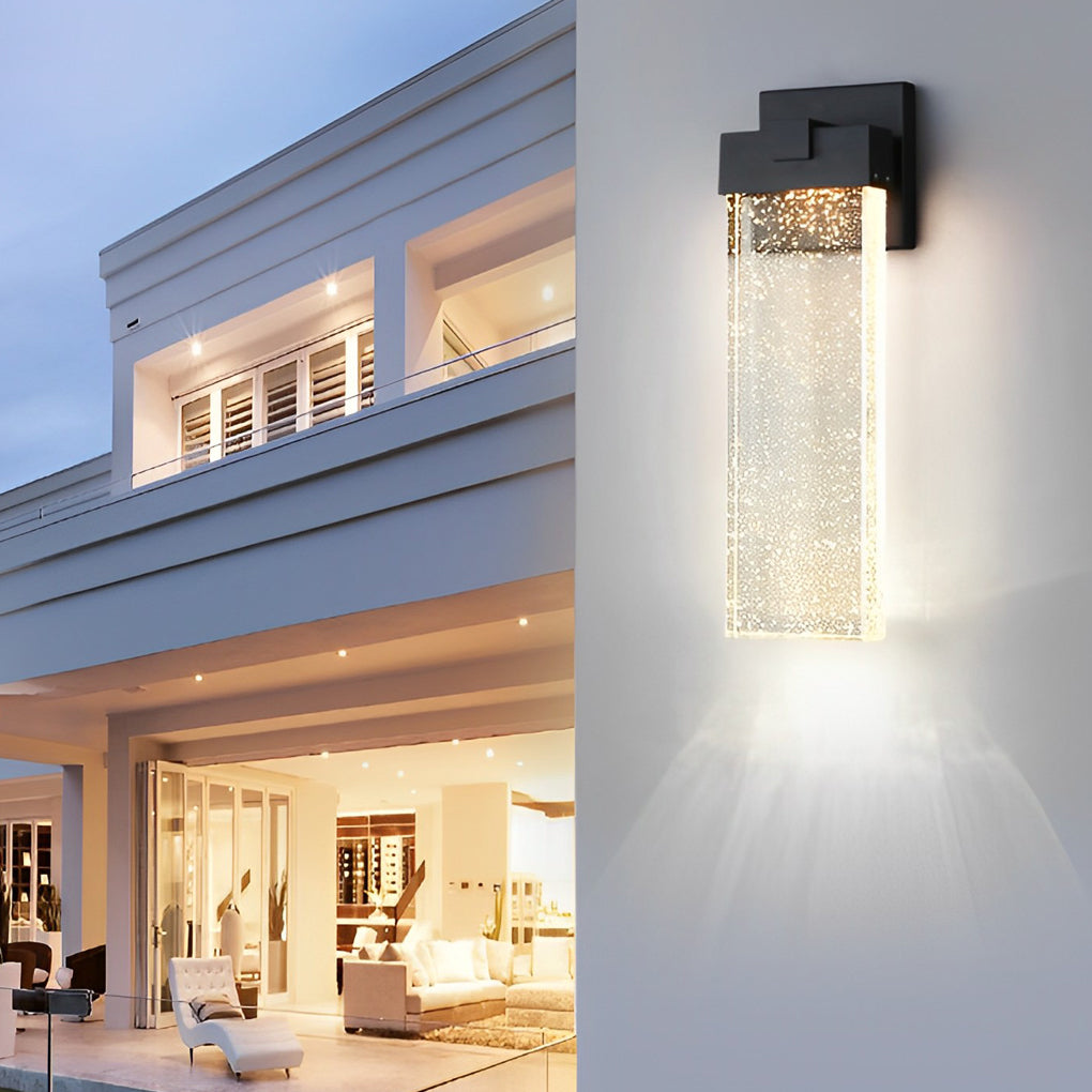 Seeded Crystal Outdoor Wall Lighting Rectangular LED Light