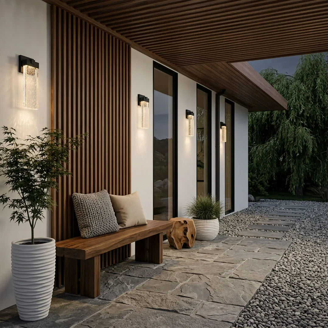 Seeded Crystal Outdoor Wall Lighting Rectangular LED Light