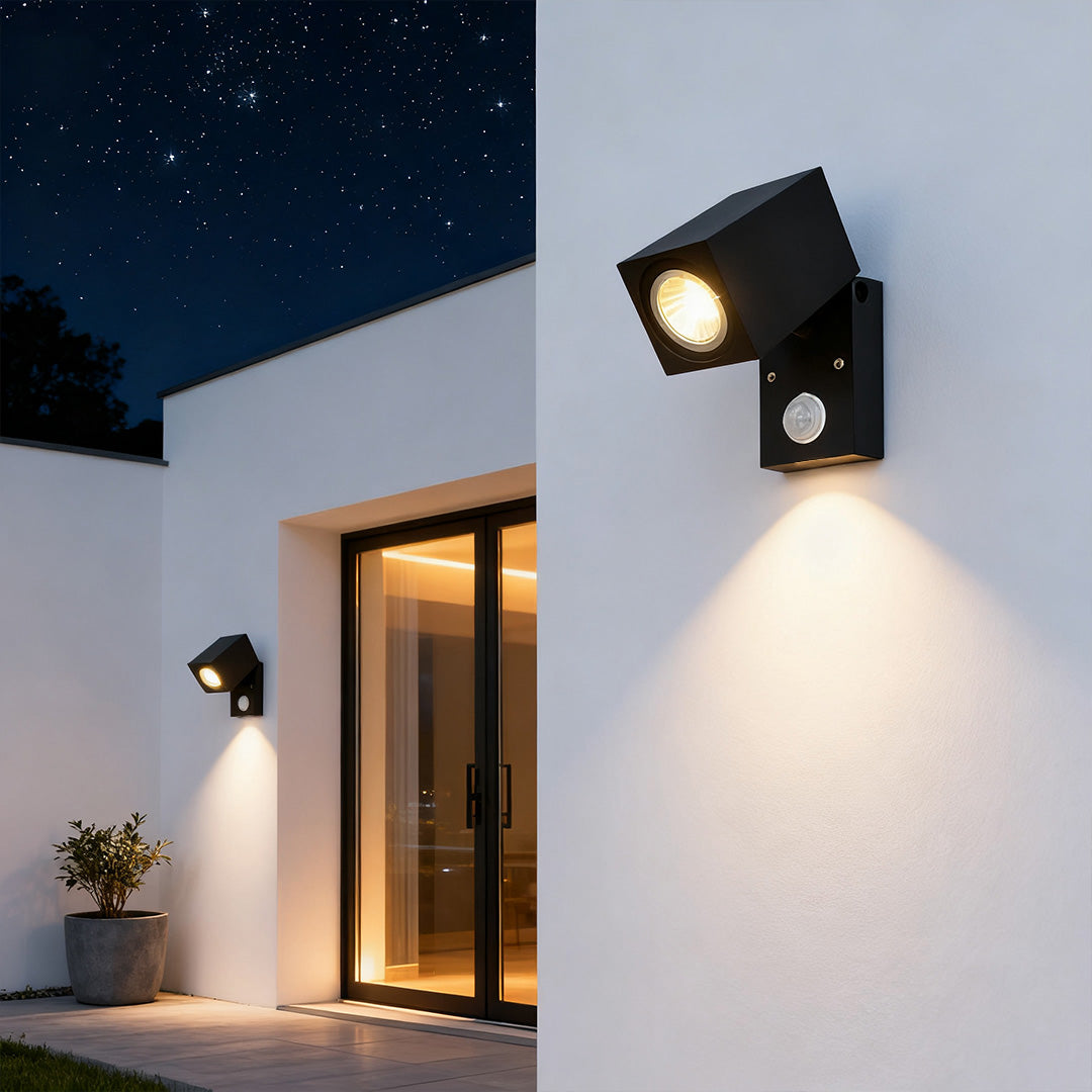 Sensor Wall Lights Outdoor Black Waterproof LED Square Light