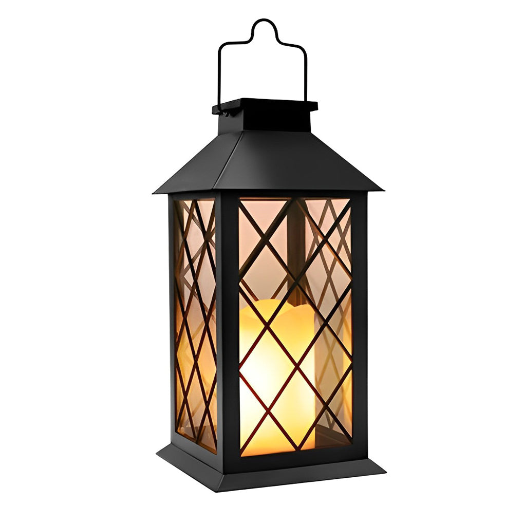Candlestick Lantern Portable LED Black Solar Outdoor Lamp