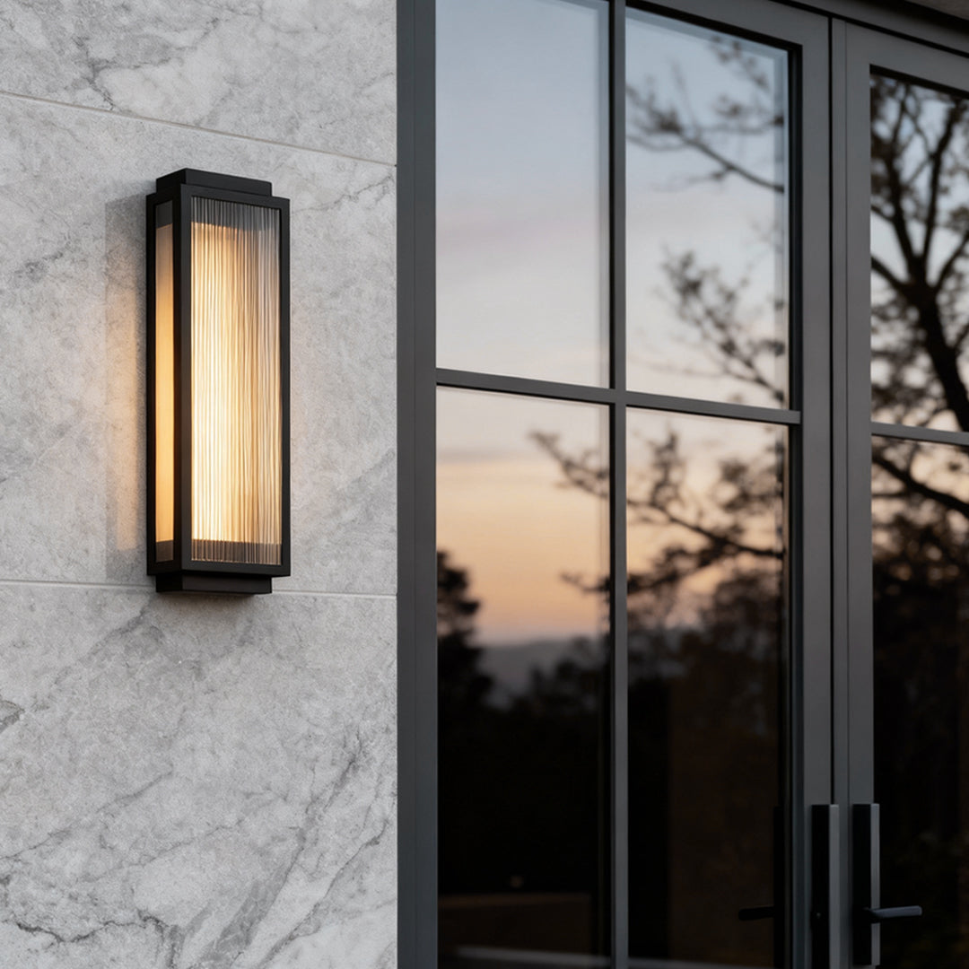 Reeded Glass Light Rectangular LED Modern Outdoor Wall Light