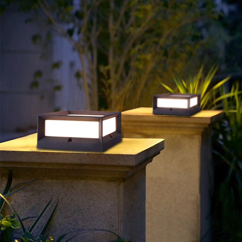 Solar Garden Pillar Lights Square Waterproof Black Outdoor Light