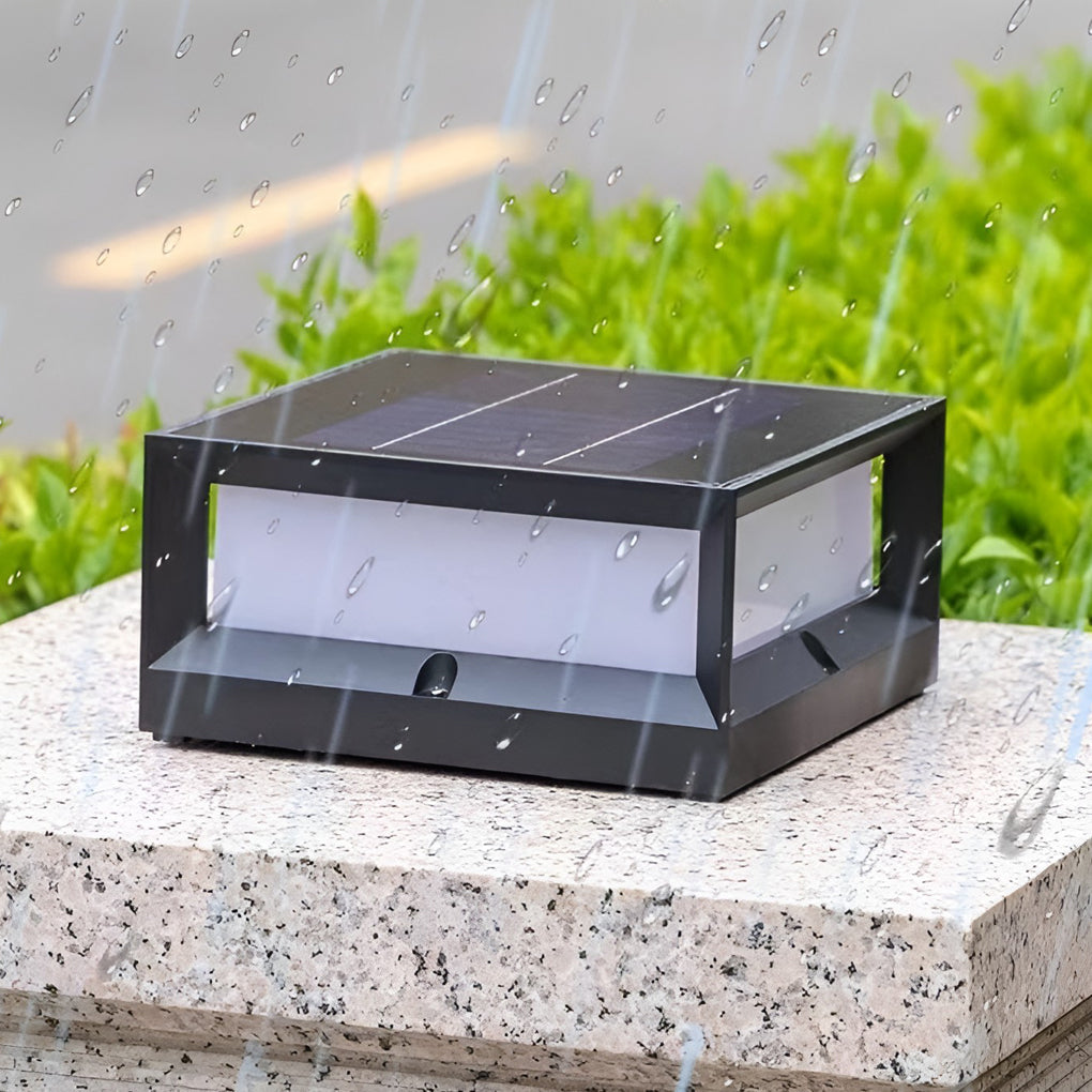 Solar Garden Pillar Lights Square Waterproof Black Outdoor Light