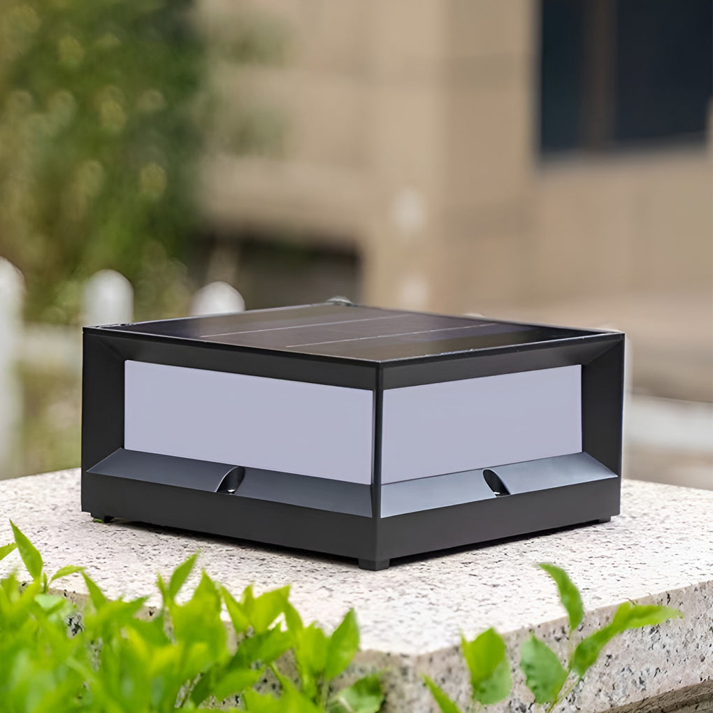 Solar Garden Pillar Lights Square Waterproof Black Outdoor Light