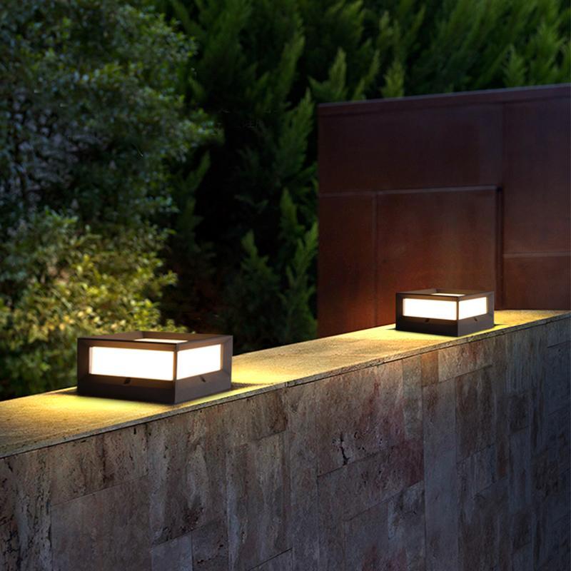 Solar Garden Pillar Lights Square Waterproof Black Outdoor Light