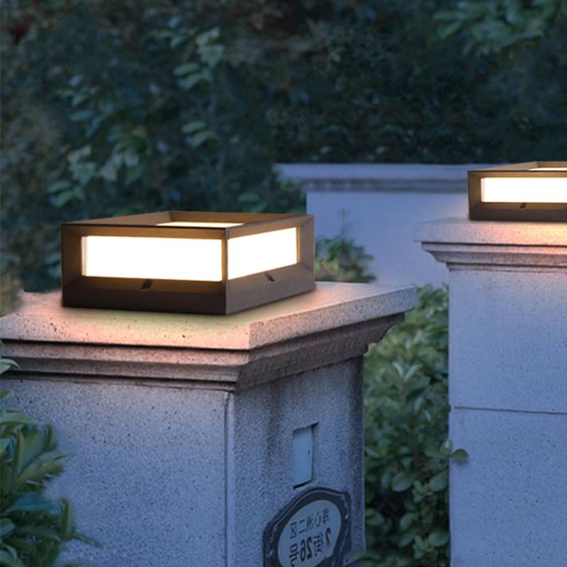 Solar Garden Pillar Lights Square Waterproof Black Outdoor Light