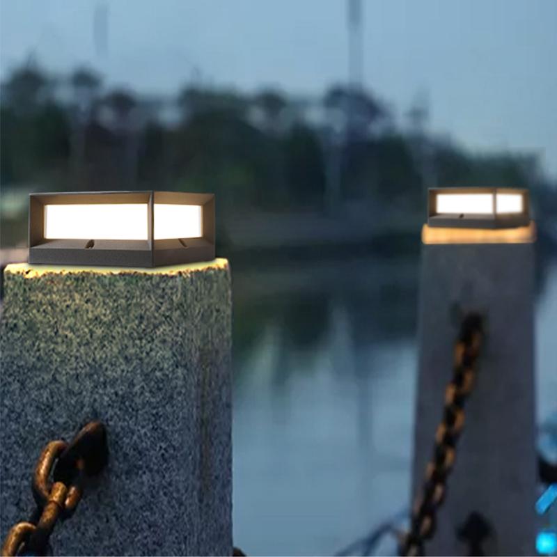 Solar Garden Pillar Lights Square Waterproof Black Outdoor Light