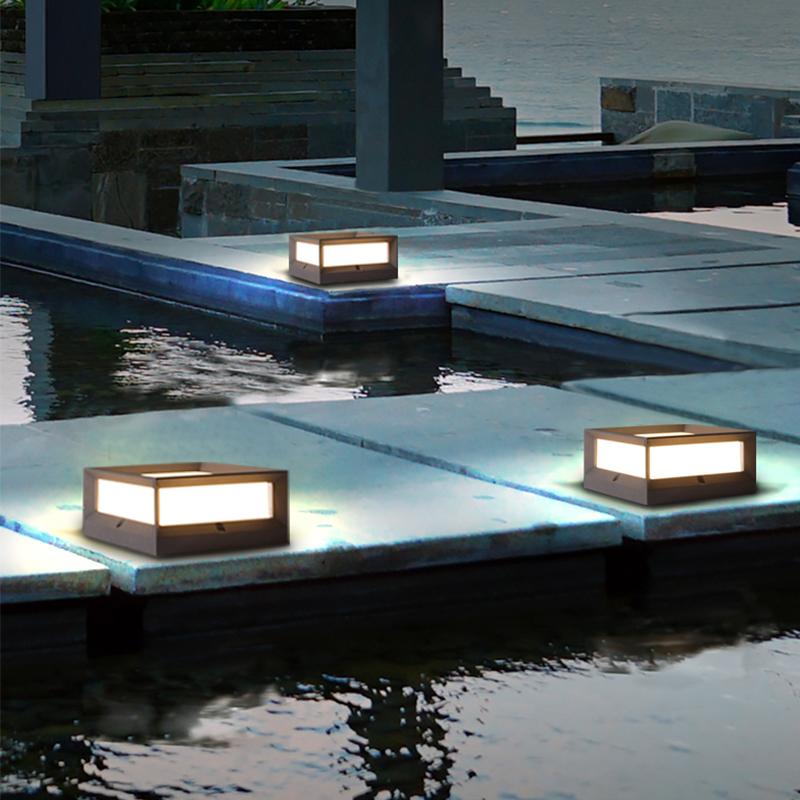 Solar Garden Pillar Lights Square Waterproof Black Outdoor Light