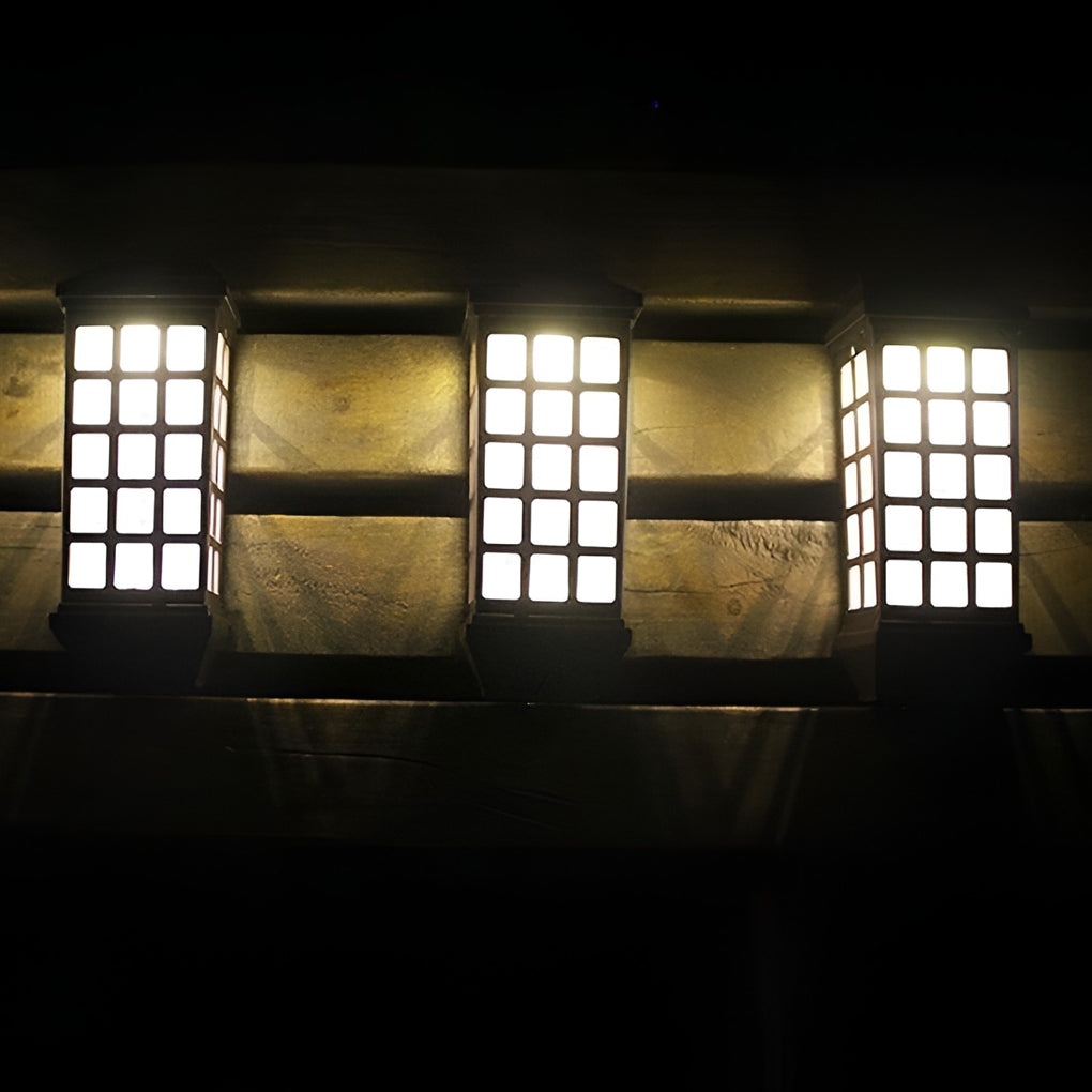 Solar light outdoor wall installed in a row, providing consistent lighting along an exterior corridor.