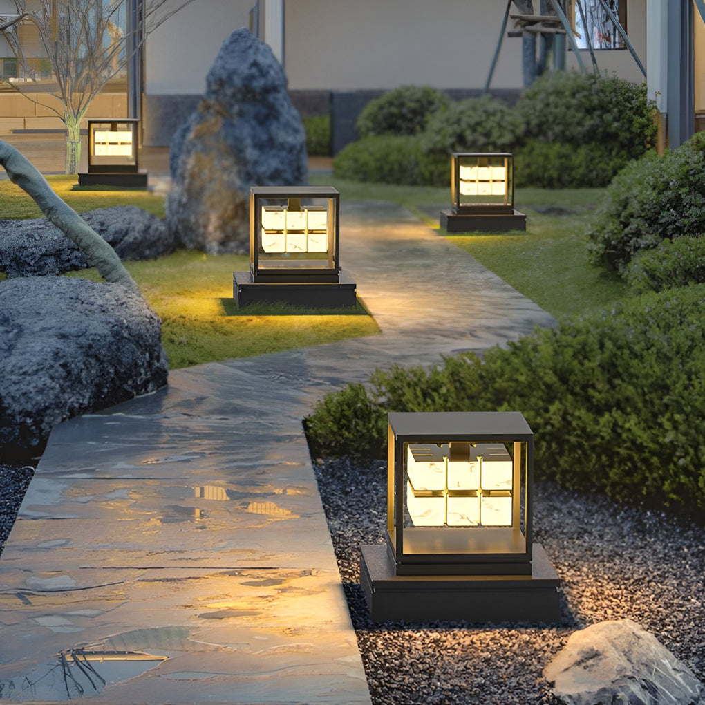 Brick Pillar Solar Lights Square Waterproof Metal Light