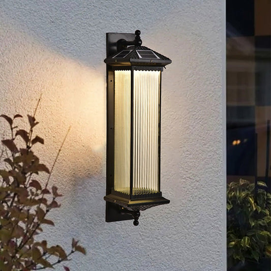 Solar Outdoor Lights Wall Mount Striped Glass Waterproof Lamp