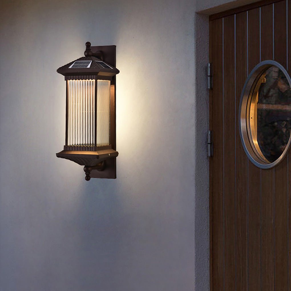 Solar Outdoor Lights Wall Mount Striped Glass Waterproof Lamp
