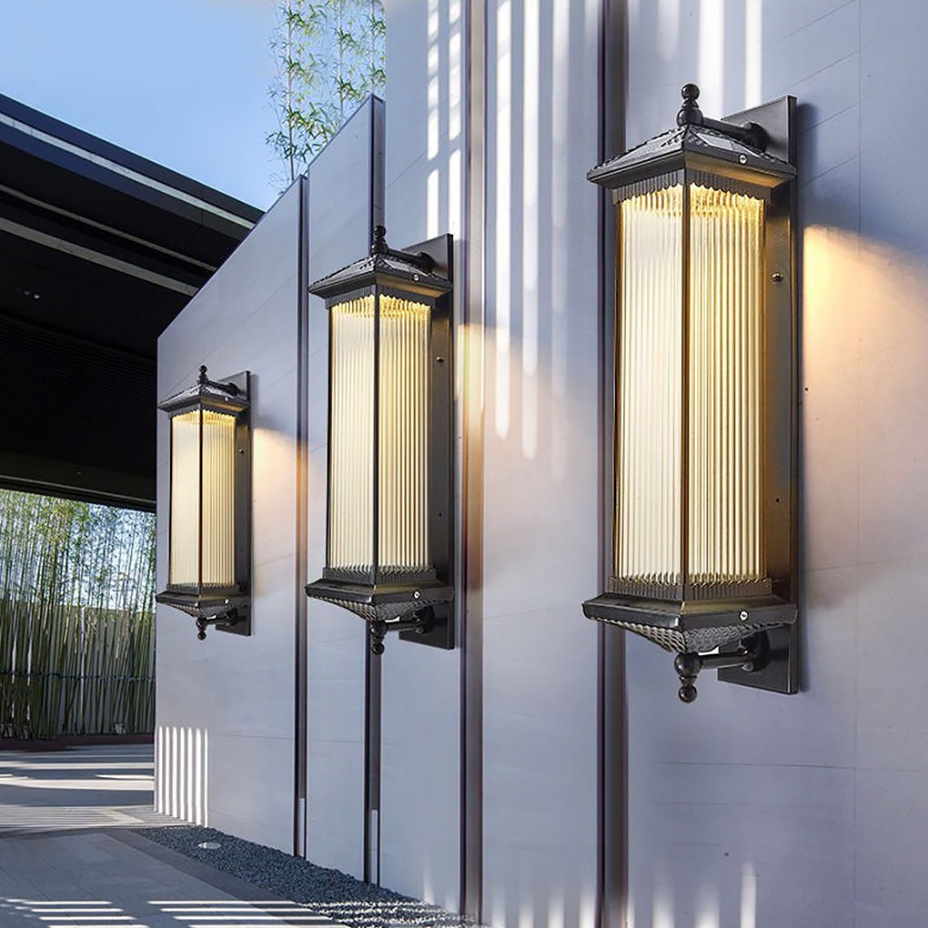 Solar Outdoor Lights Wall Mount Striped Glass Waterproof Lamp