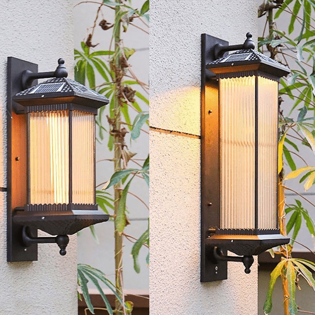 Solar Outdoor Lights Wall Mount Striped Glass Waterproof Lamp