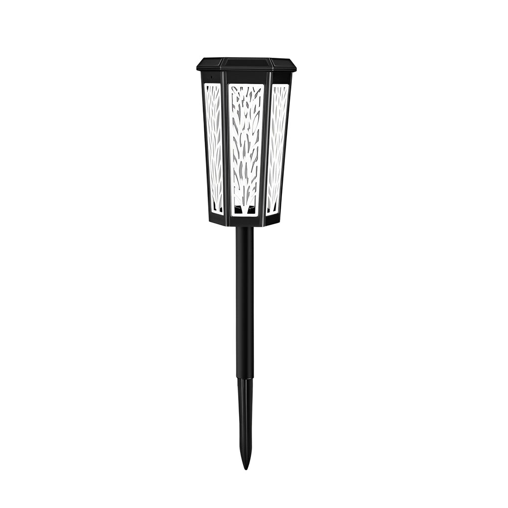 Solar stake light with a sleek black design, standing alone against a white background.