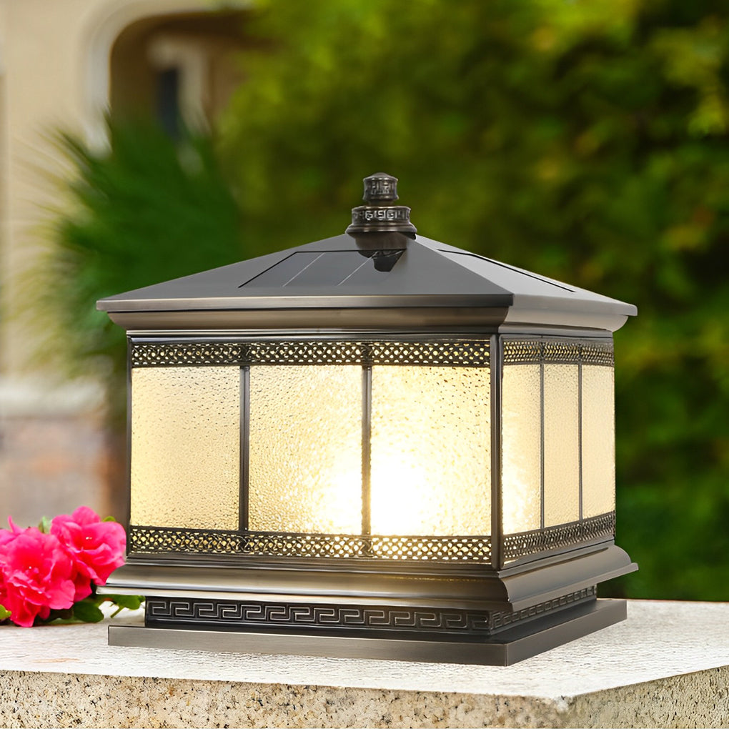 Waterproof Outdoor Gate Pillar Lights Retro Copper Solar Fence Lamp
