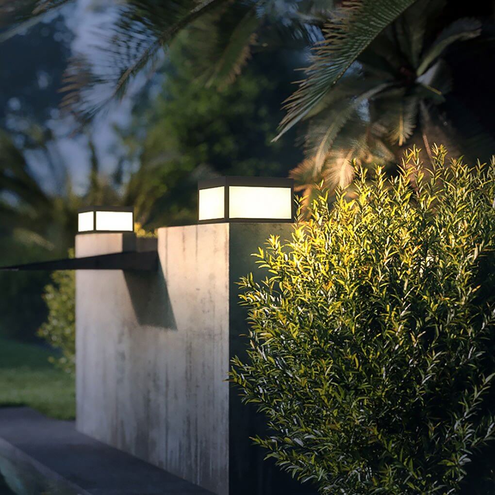 Square Pillar Lights Black Outdoor LED Metal Fixture