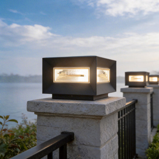 Square Pillar Lights Modern Creative Cube LED Solar Fence Post Light