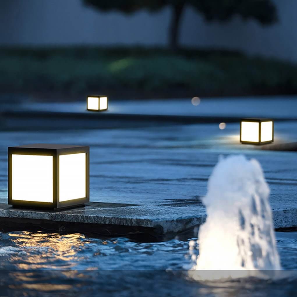 Square Pillar Lights Black Outdoor LED Metal Fixture