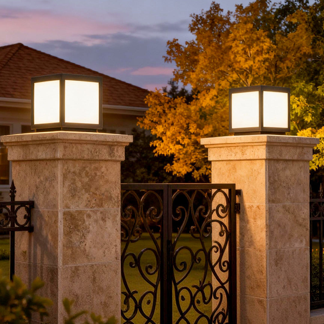 Square Pillar Lights Black Outdoor LED Metal Fixture