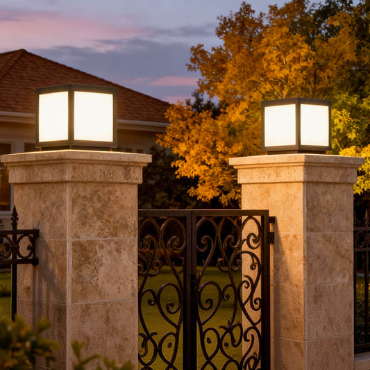 Square Pillar Lights Black Outdoor LED Metal Fixture