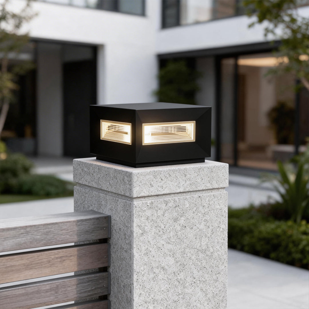 Square Pillar Lights Modern Creative Cube LED Solar Fence Post Light