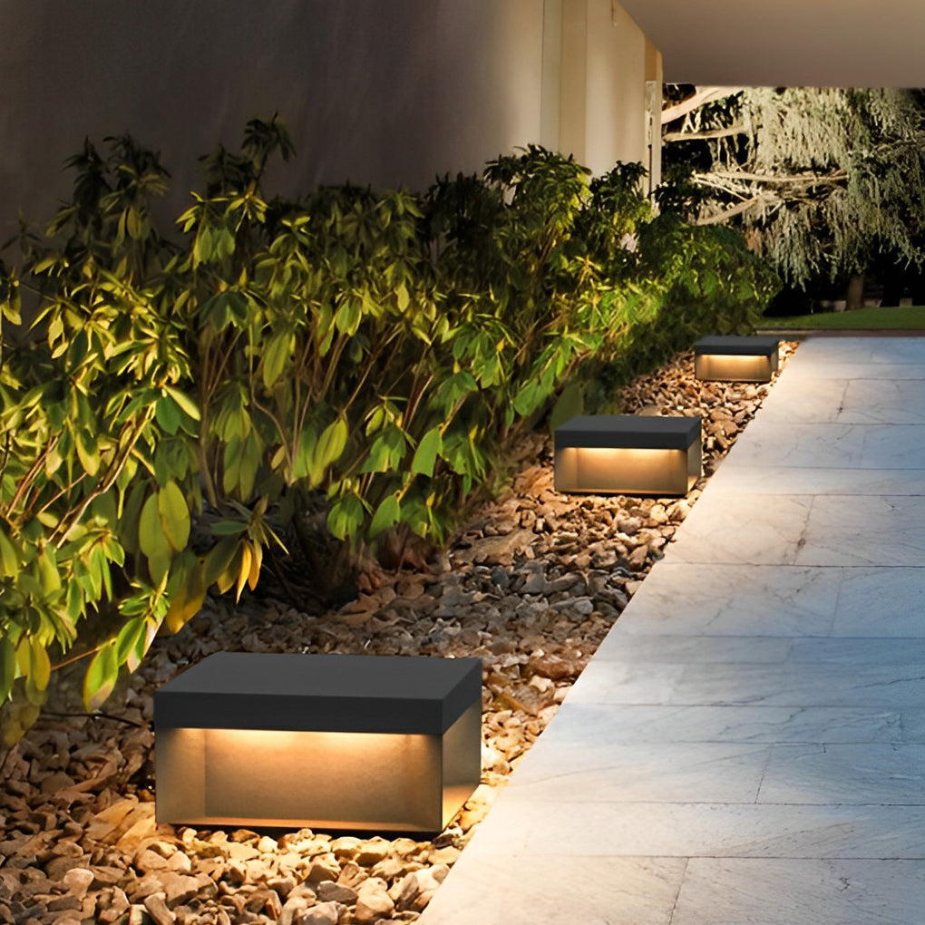 Square Solar Deck Lights Industrial Black LED Outdoor Landscape Light