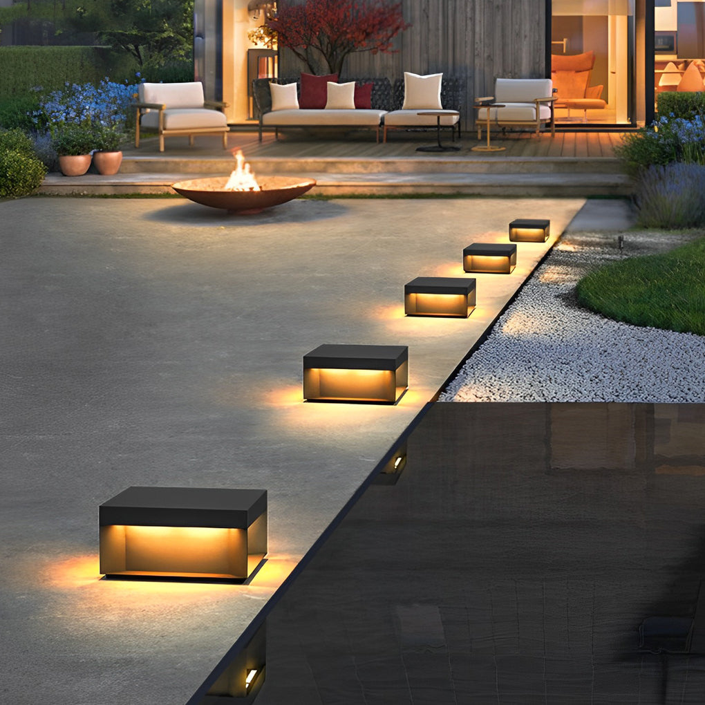 Square Solar Deck Lights Industrial Black LED Outdoor Landscape Light