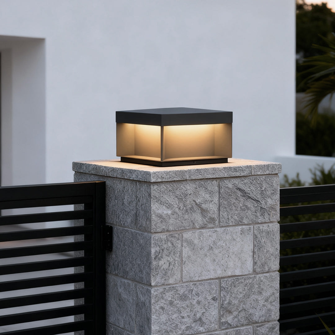 Square Solar Deck Lights Industrial Black LED Outdoor Landscape Light