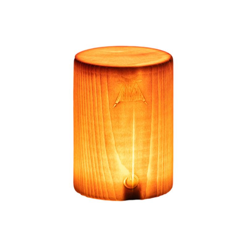 Square wood lamp dimensions, side view with size specifications for cylindrical shape.