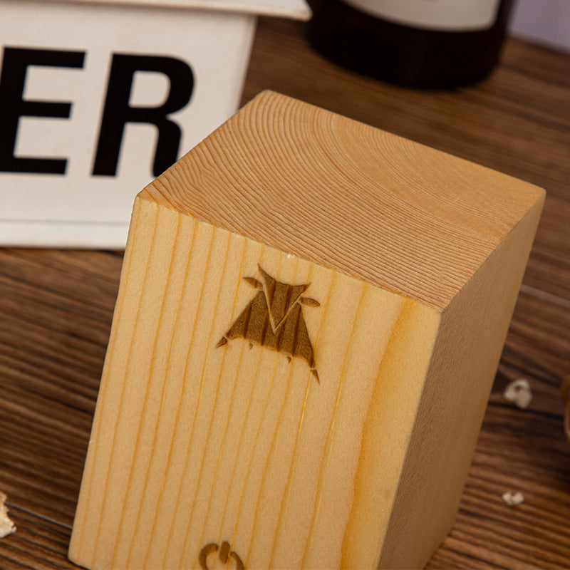 Square wood lamp in rectangular shape, side view of the elegant design.