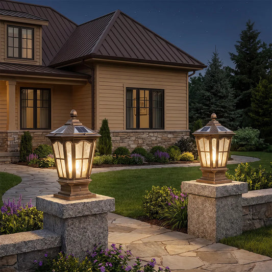 Stone Pillar Light Fixture Retro Pavilion-Style LED Light