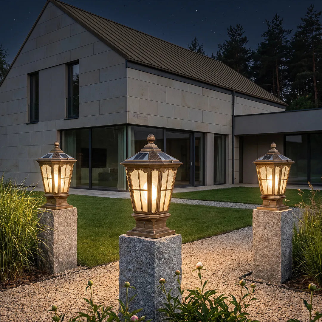 Stone Pillar Light Fixture Retro Pavilion-Style LED Light