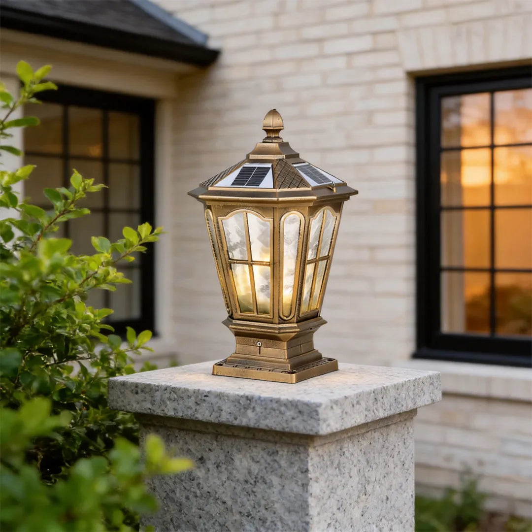 Stone Pillar Light Fixture Retro Pavilion-Style LED Light