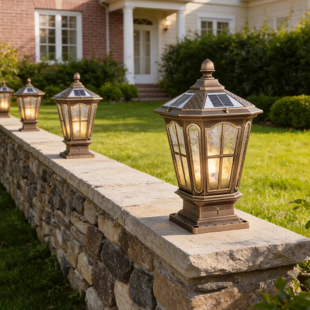 Stone Pillar Light Fixture Retro Pavilion-Style LED Light