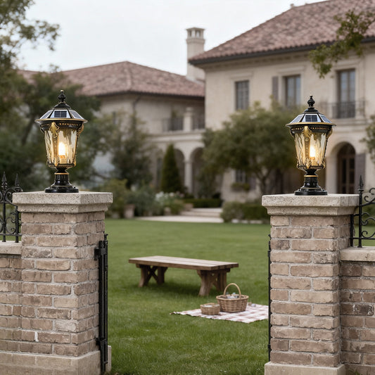 Stone Pillar Lights Retro Solar Waterproof Aluminum Post Cap Lamp