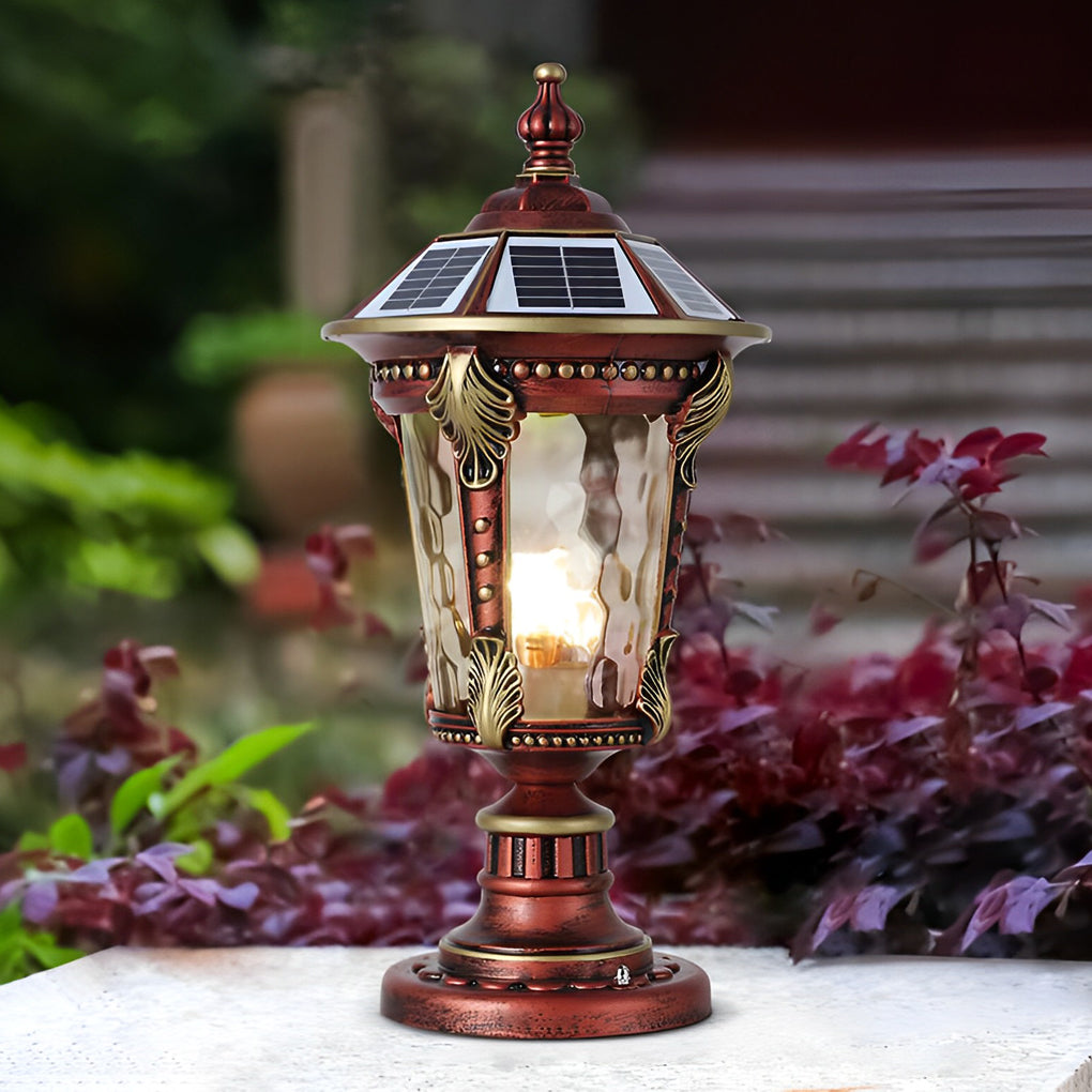 Stone Pillar Lights Retro Solar Waterproof Aluminum Post Cap Lamp