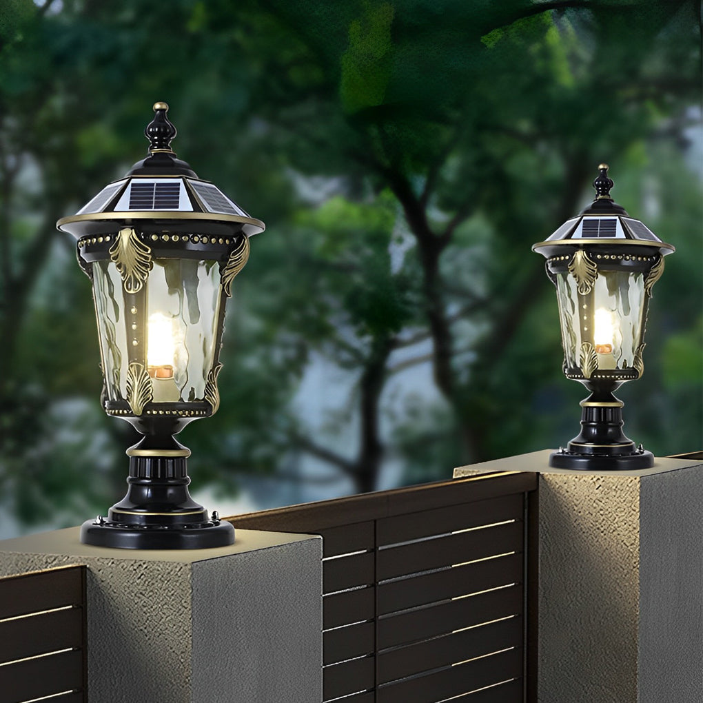 Stone Pillar Lights Retro Solar Waterproof Aluminum Post Cap Lamp