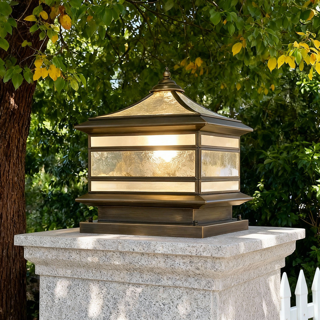 Stone Pillar Solar Lights Retro Copper Waterproof Fence Post Light